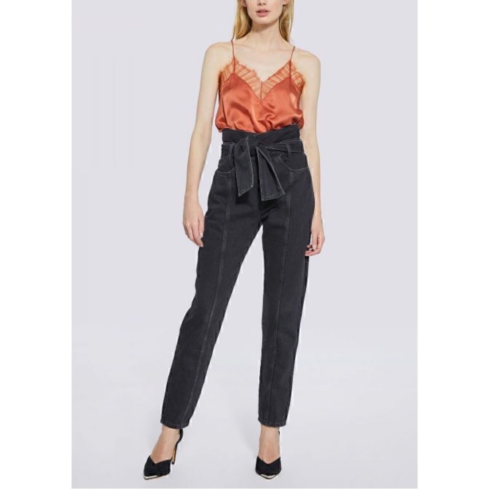 IRO Ouzilly Paperbag Belted Faded Black High Rise Tapered Jeans Sz 8 NWT